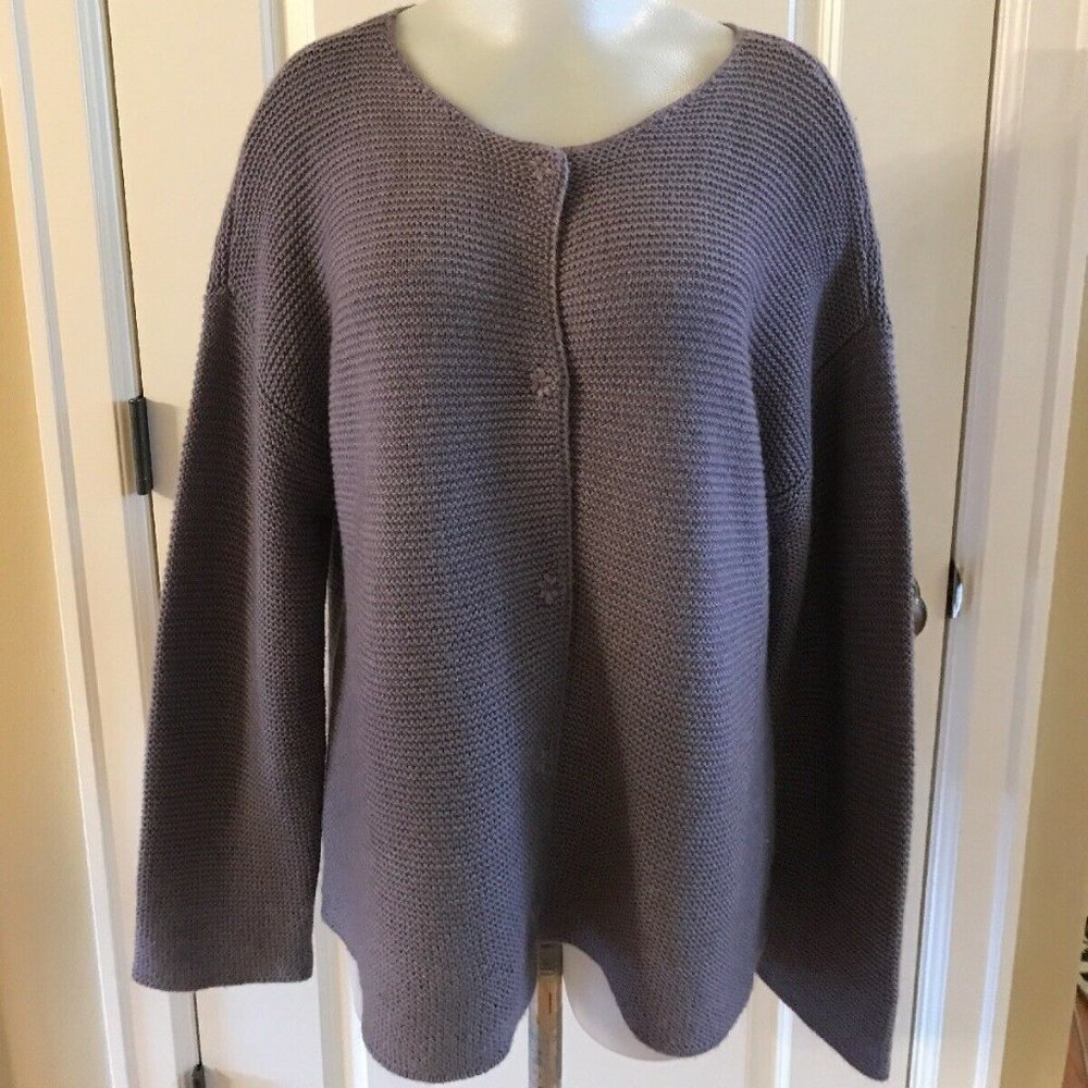 Eileen Fisher Mohair Wool Blend Cardigan Sweater L